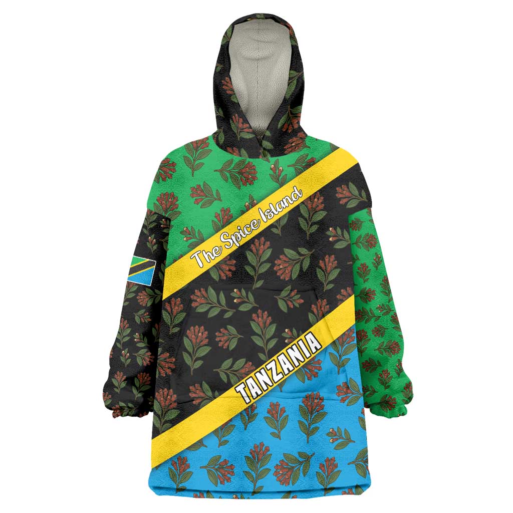 Tanzania Spice Island Wearable Blanket Hoodie with Clove Leaf Pattern and National Flag Colors