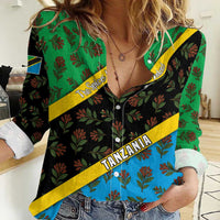 Tanzania Spice Island Women Casual Shirt with Clove Leaf Pattern and National Flag Colors