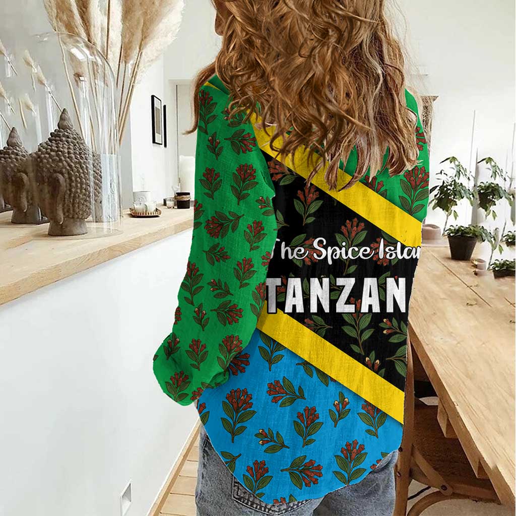 Tanzania Spice Island Women Casual Shirt with Clove Leaf Pattern and National Flag Colors