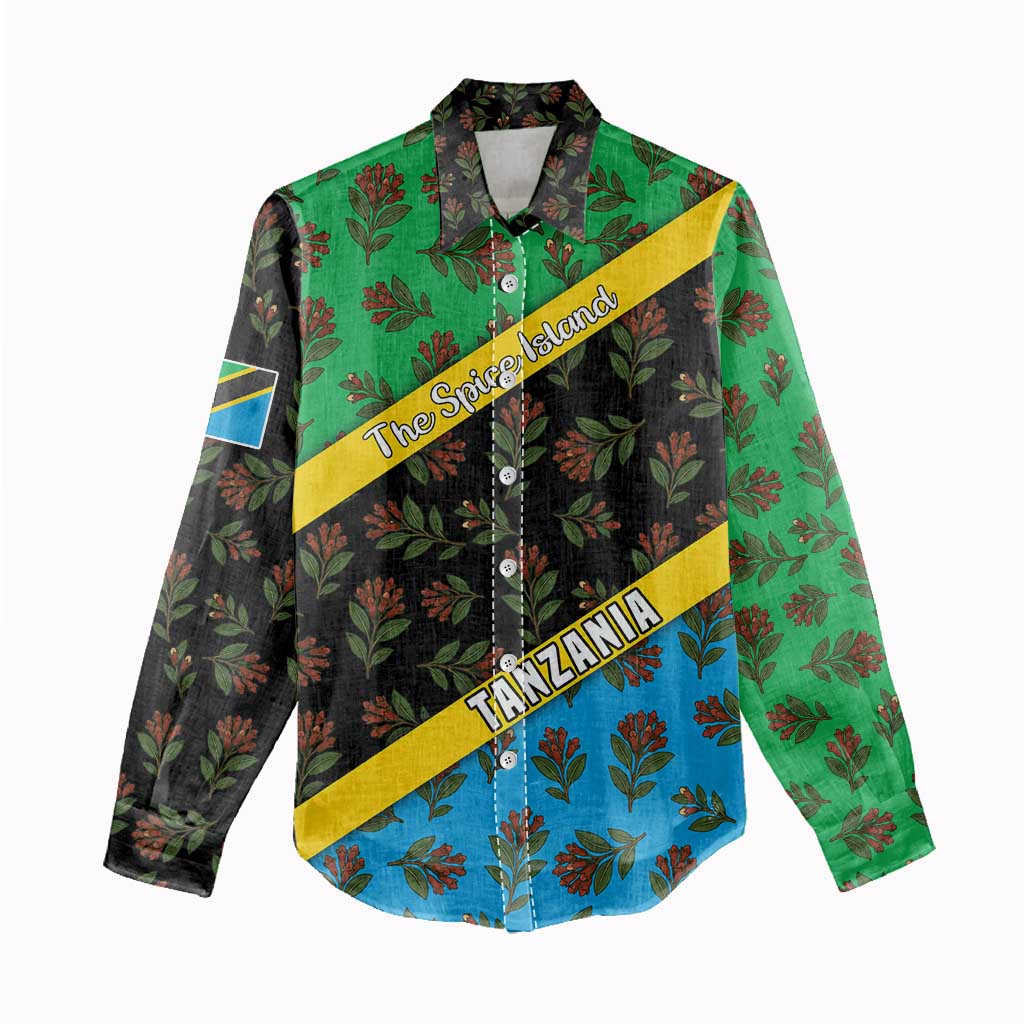 Tanzania Spice Island Women Casual Shirt with Clove Leaf Pattern and National Flag Colors