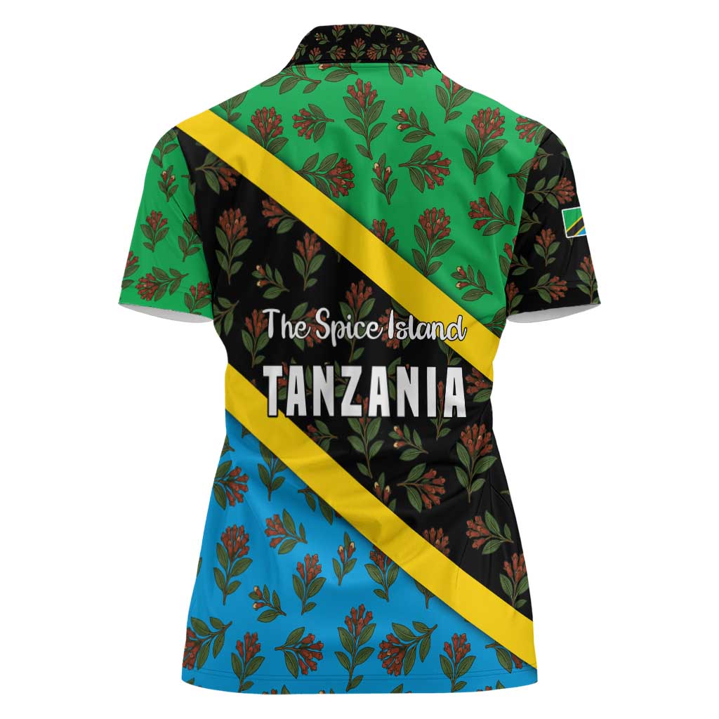Tanzania Spice Island Women Polo Shirt with Clove Leaf Pattern and National Flag Colors