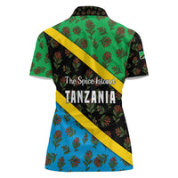 Tanzania Spice Island Women Polo Shirt with Clove Leaf Pattern and National Flag Colors