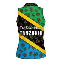 Tanzania Spice Island Women Sleeveless Polo Shirt with Clove Leaf Pattern and National Flag Colors