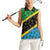 Tanzania Spice Island Women Sleeveless Polo Shirt with Clove Leaf Pattern and National Flag Colors