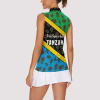 Tanzania Spice Island Women Sleeveless Polo Shirt with Clove Leaf Pattern and National Flag Colors