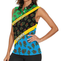 Tanzania Spice Island Women Sleeveless Polo Shirt with Clove Leaf Pattern and National Flag Colors