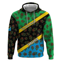 Tanzania Spice Island Zip Hoodie with Clove Leaf Pattern and National Flag Colors