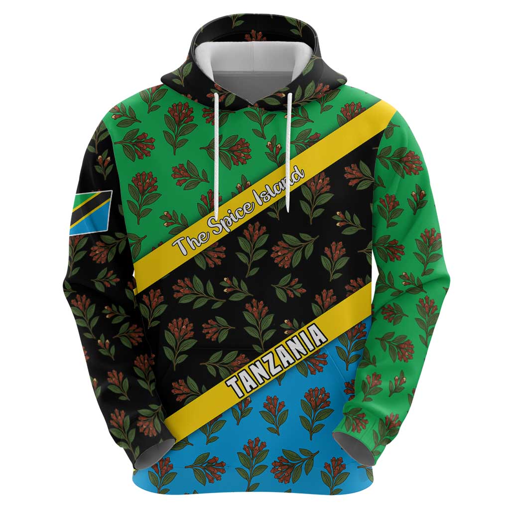 Tanzania Spice Island Zip Hoodie with Clove Leaf Pattern and National Flag Colors