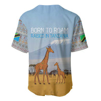 Tanzania Safari Giraffe Baseball Jersey with Tribal Patterns and Mount Kilimanjaro Scene