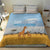 Tanzania Safari Giraffe Bedding Set with Tribal Patterns and Mount Kilimanjaro Scene
