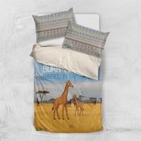 Tanzania Safari Giraffe Bedding Set with Tribal Patterns and Mount Kilimanjaro Scene