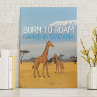 Tanzania Safari Giraffe Canvas Wall Art with Tribal Patterns and Mount Kilimanjaro Scene