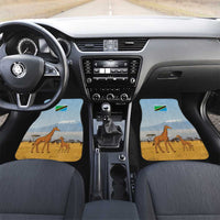 Tanzania Safari Giraffe Car Mats with Tribal Patterns and Mount Kilimanjaro Scene