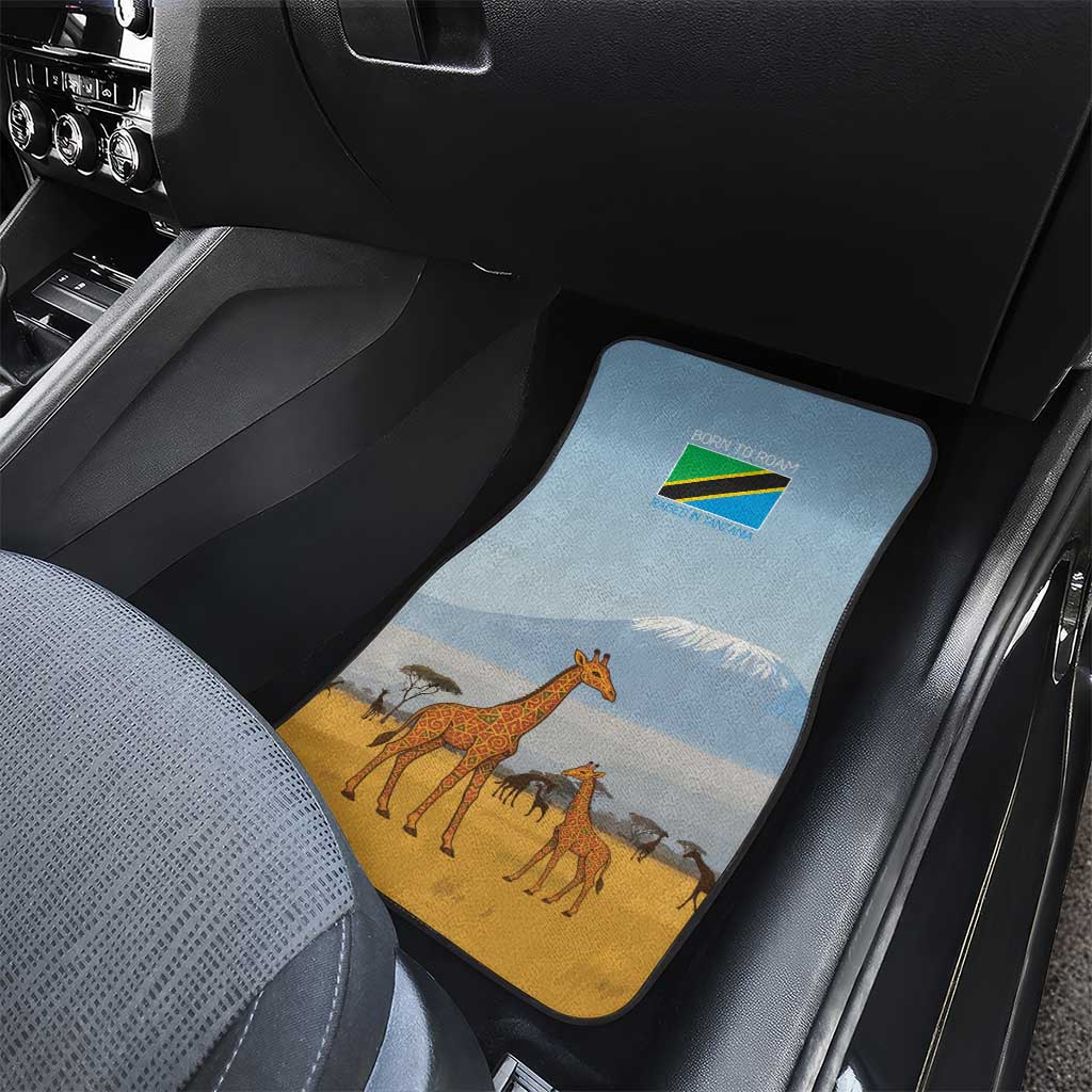 Tanzania Safari Giraffe Car Mats with Tribal Patterns and Mount Kilimanjaro Scene