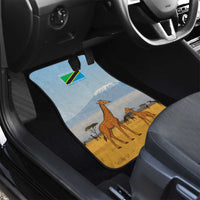 Tanzania Safari Giraffe Car Mats with Tribal Patterns and Mount Kilimanjaro Scene