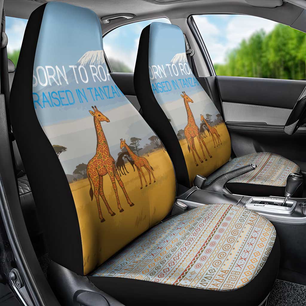 Tanzania Safari Giraffe Car Seat Cover with Tribal Patterns and Mount Kilimanjaro Scene