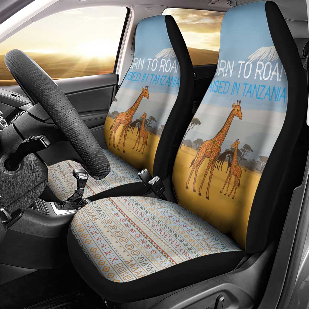 Tanzania Safari Giraffe Car Seat Cover with Tribal Patterns and Mount Kilimanjaro Scene