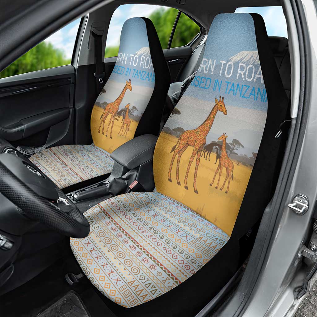 Tanzania Safari Giraffe Car Seat Cover with Tribal Patterns and Mount Kilimanjaro Scene