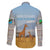 Tanzania Safari Giraffe Family Matching Off Shoulder Short Dress and Hawaiian Shirt with Tribal Patterns and Mount Kilimanjaro Scene