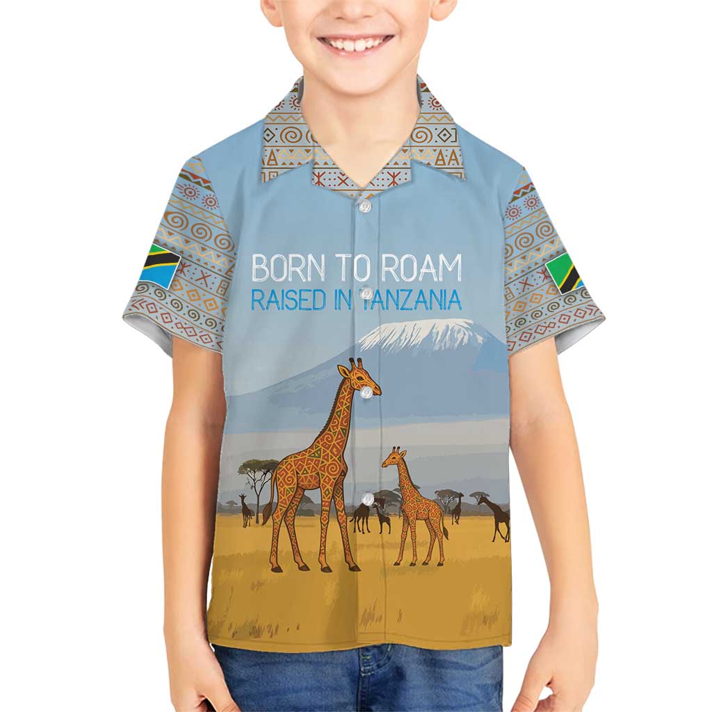 Tanzania Safari Giraffe Family Matching Puletasi and Hawaiian Shirt with Tribal Patterns and Mount Kilimanjaro Scene
