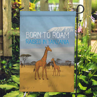 Tanzania Safari Giraffe Garden Flag with Tribal Patterns and Mount Kilimanjaro Scene