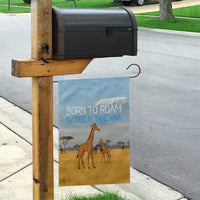 Tanzania Safari Giraffe Garden Flag with Tribal Patterns and Mount Kilimanjaro Scene