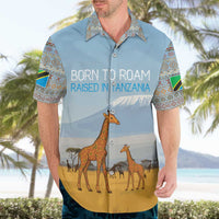 Tanzania Safari Giraffe Hawaiian Shirt with Tribal Patterns and Mount Kilimanjaro Scene