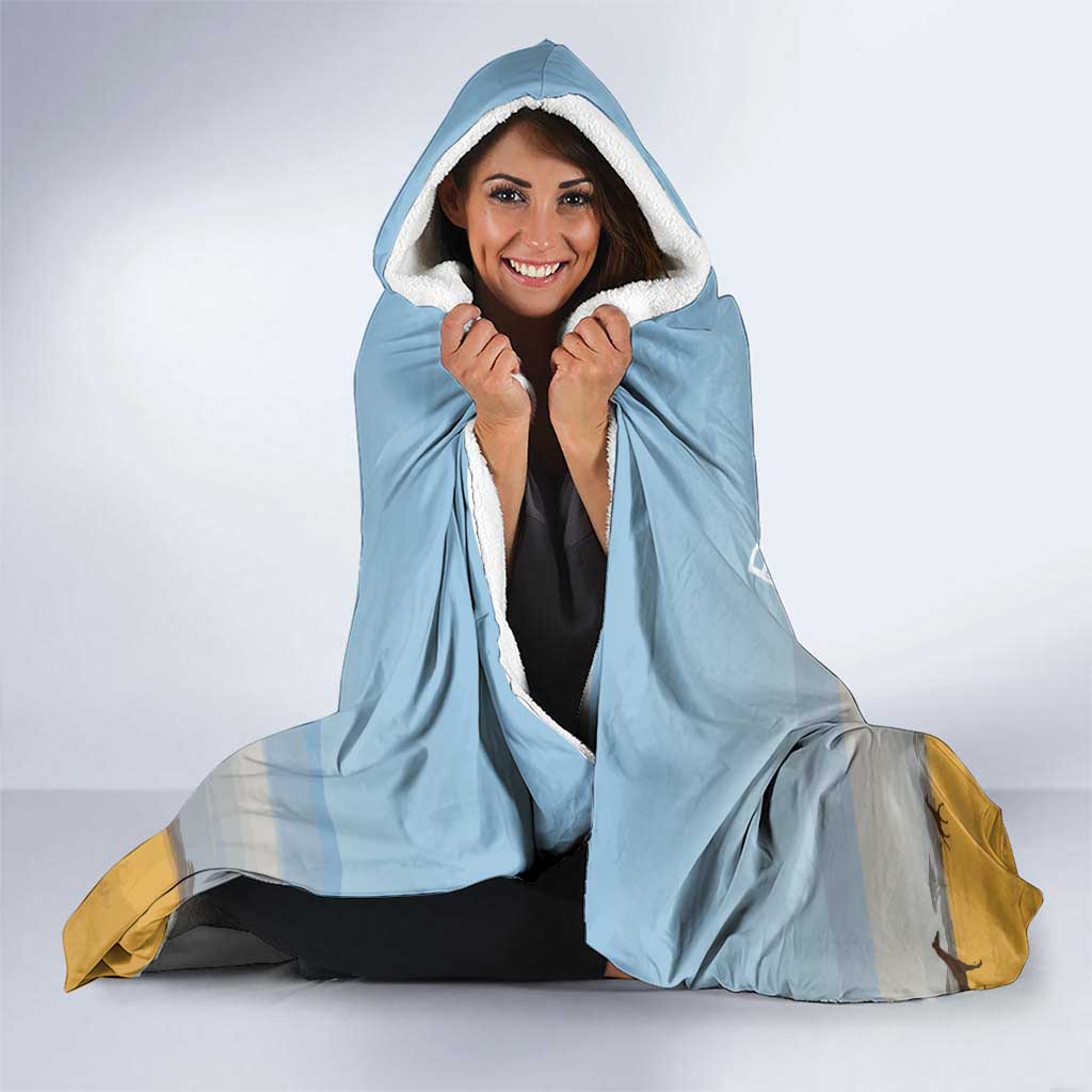 Tanzania Safari Giraffe Hooded Blanket with Tribal Patterns and Mount Kilimanjaro Scene
