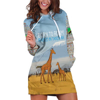 Tanzania Safari Giraffe Hoodie Dress with Tribal Patterns and Mount Kilimanjaro Scene