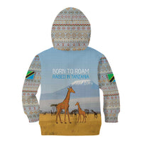 Tanzania Safari Giraffe Kid Hoodie with Tribal Patterns and Mount Kilimanjaro Scene