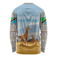 Tanzania Safari Giraffe Long Sleeve Shirt with Tribal Patterns and Mount Kilimanjaro Scene