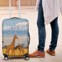 Tanzania Safari Giraffe Luggage Cover with Tribal Patterns and Mount Kilimanjaro Scene