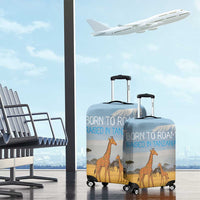 Tanzania Safari Giraffe Luggage Cover with Tribal Patterns and Mount Kilimanjaro Scene