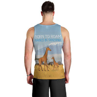 Tanzania Safari Giraffe Men Tank Top with Tribal Patterns and Mount Kilimanjaro Scene