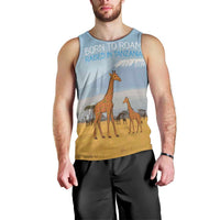 Tanzania Safari Giraffe Men Tank Top with Tribal Patterns and Mount Kilimanjaro Scene