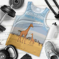Tanzania Safari Giraffe Men Tank Top with Tribal Patterns and Mount Kilimanjaro Scene