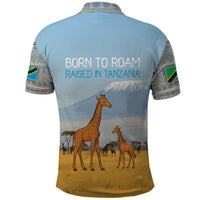 Tanzania Safari Giraffe Polo Shirt with Tribal Patterns and Mount Kilimanjaro Scene