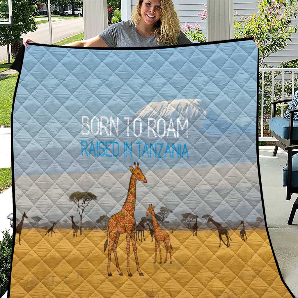 Tanzania Safari Giraffe Quilt with Tribal Patterns and Mount Kilimanjaro Scene