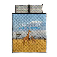 Tanzania Safari Giraffe Quilt Bed Set with Tribal Patterns and Mount Kilimanjaro Scene