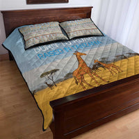 Tanzania Safari Giraffe Quilt Bed Set with Tribal Patterns and Mount Kilimanjaro Scene