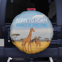 Tanzania Safari Giraffe Spare Tire Cover with Tribal Patterns and Mount Kilimanjaro Scene