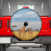Tanzania Safari Giraffe Spare Tire Cover with Tribal Patterns and Mount Kilimanjaro Scene