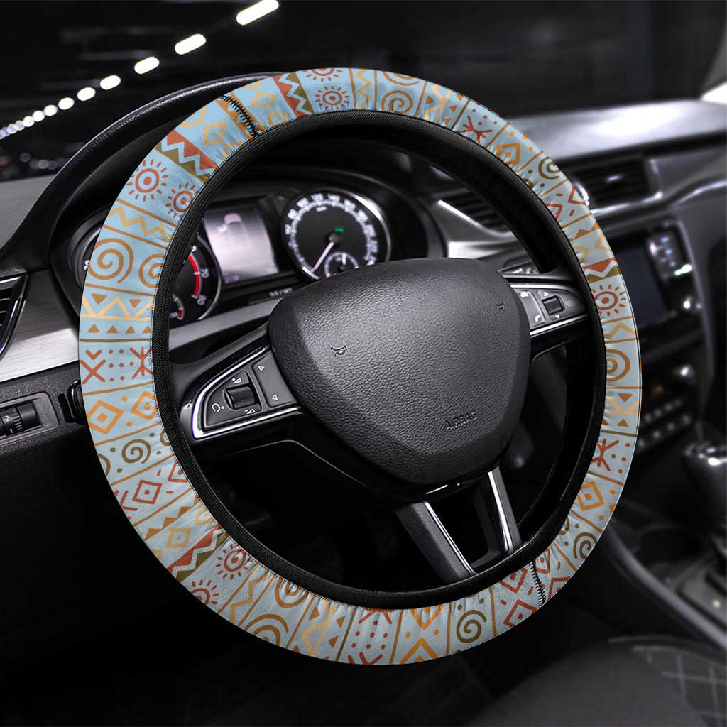 Tanzania Safari Giraffe Steering Wheel Cover with Tribal Patterns and Mount Kilimanjaro Scene
