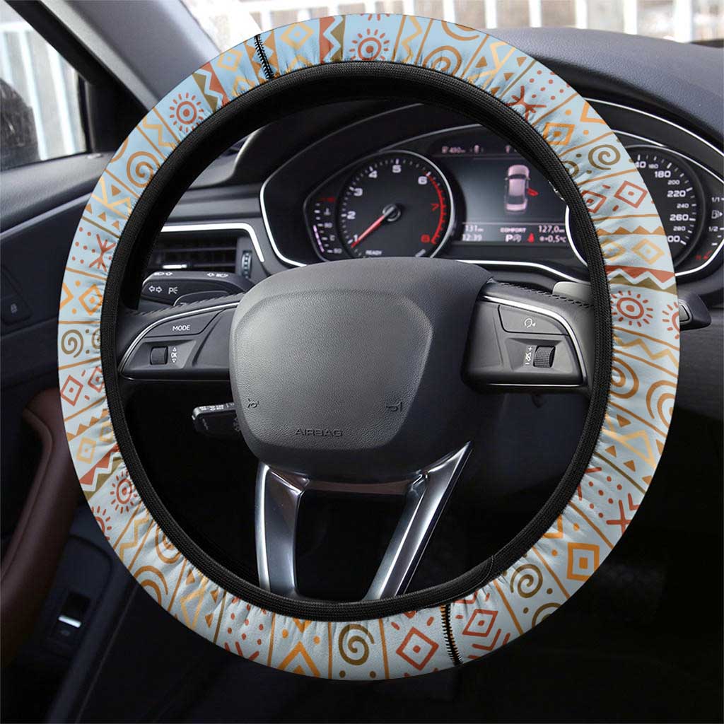 Tanzania Safari Giraffe Steering Wheel Cover with Tribal Patterns and Mount Kilimanjaro Scene