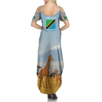 Tanzania Safari Giraffe Summer Maxi Dress with Tribal Patterns and Mount Kilimanjaro Scene