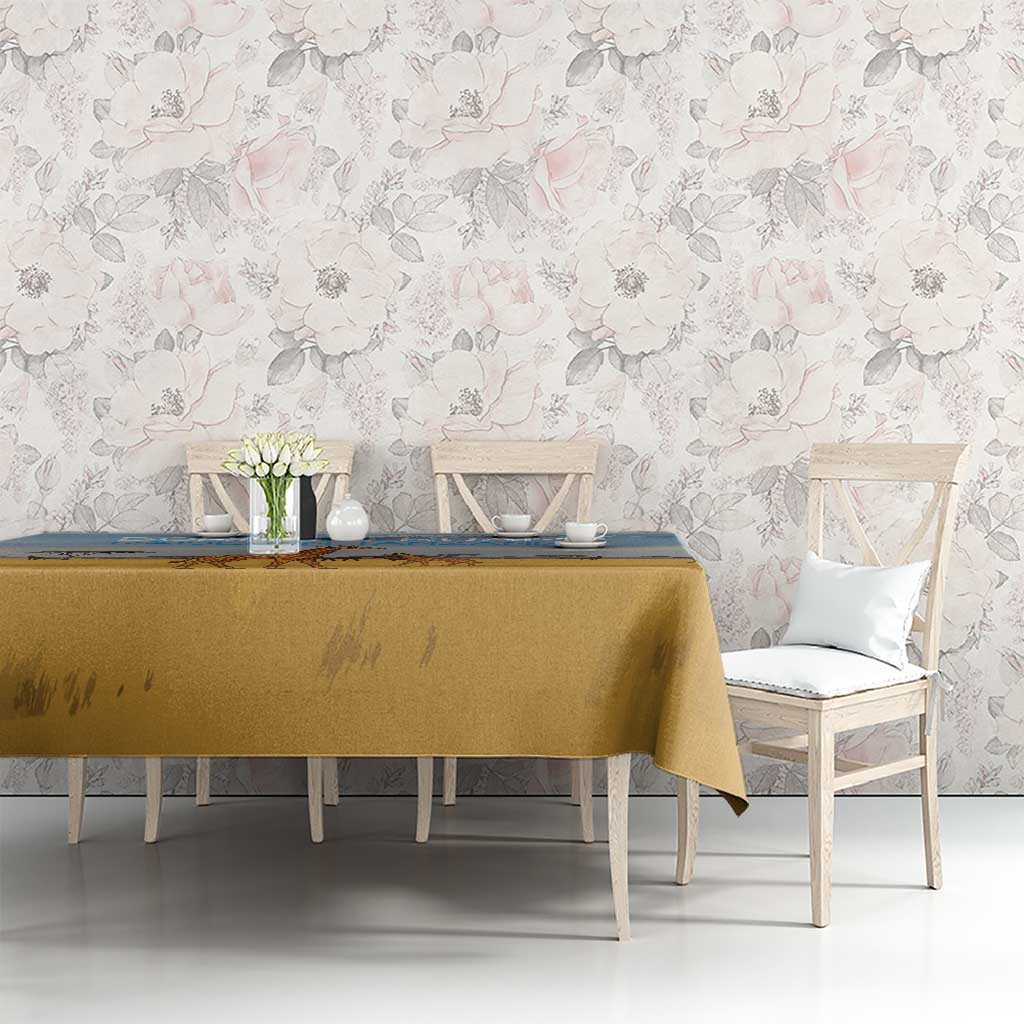 Tanzania Safari Giraffe Tablecloth with Tribal Patterns and Mount Kilimanjaro Scene