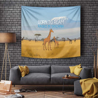 Tanzania Safari Giraffe Tapestry with Tribal Patterns and Mount Kilimanjaro Scene