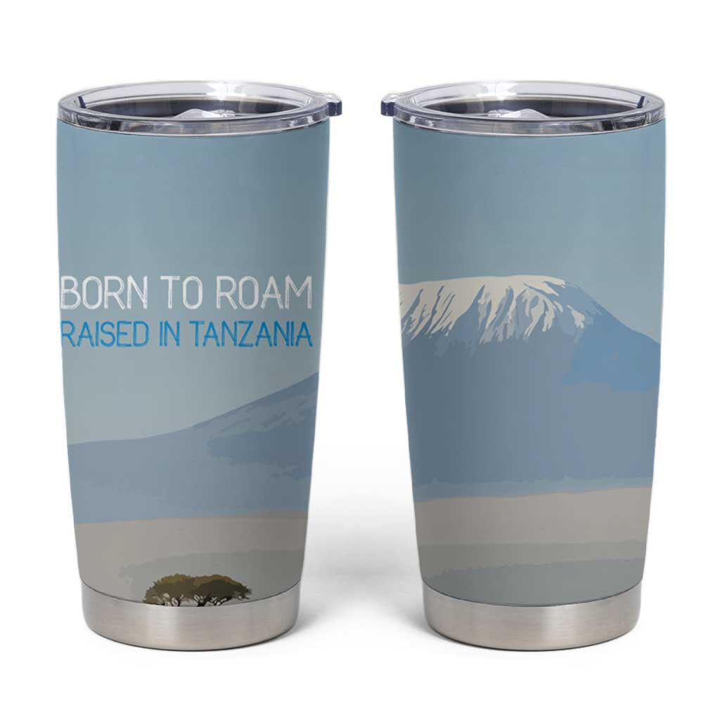 Tanzania Safari Giraffe Tumbler Cup with Tribal Patterns and Mount Kilimanjaro Scene