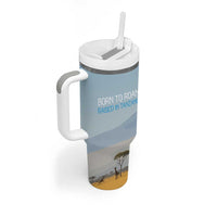 Tanzania Safari Giraffe Tumbler With Handle with Tribal Patterns and Mount Kilimanjaro Scene