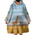 Tanzania Safari Giraffe Wearable Blanket Hoodie with Tribal Patterns and Mount Kilimanjaro Scene